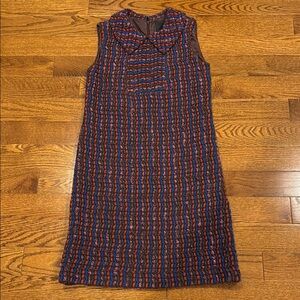 Anna Sui Navy Blue and Red Sheath Dress with and Sleeveless Design